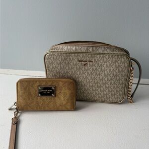 Michael Kors Gold Crossbody Bag and Wallet Set